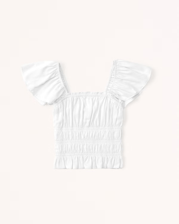 Women's Flutter Sleeve Smocked Top | Women's New Arrivals | Abercrombie.com | Abercrombie & Fitch (US)