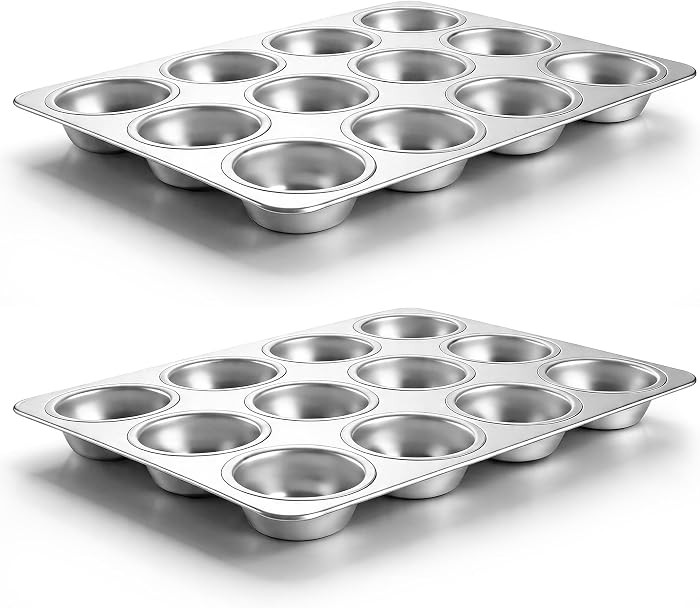 LIANYU 12 Cups Muffin Pan for Baking, 2 Pack Stainless Steel Muffin Cupcake Tin, Regular Size Muf... | Amazon (US)