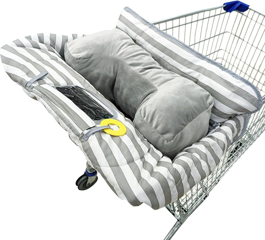 Suessie Shopping Cart Cover and High Chair Cover with Bolster Support Pillow (Gray and White Stri... | Amazon (US)