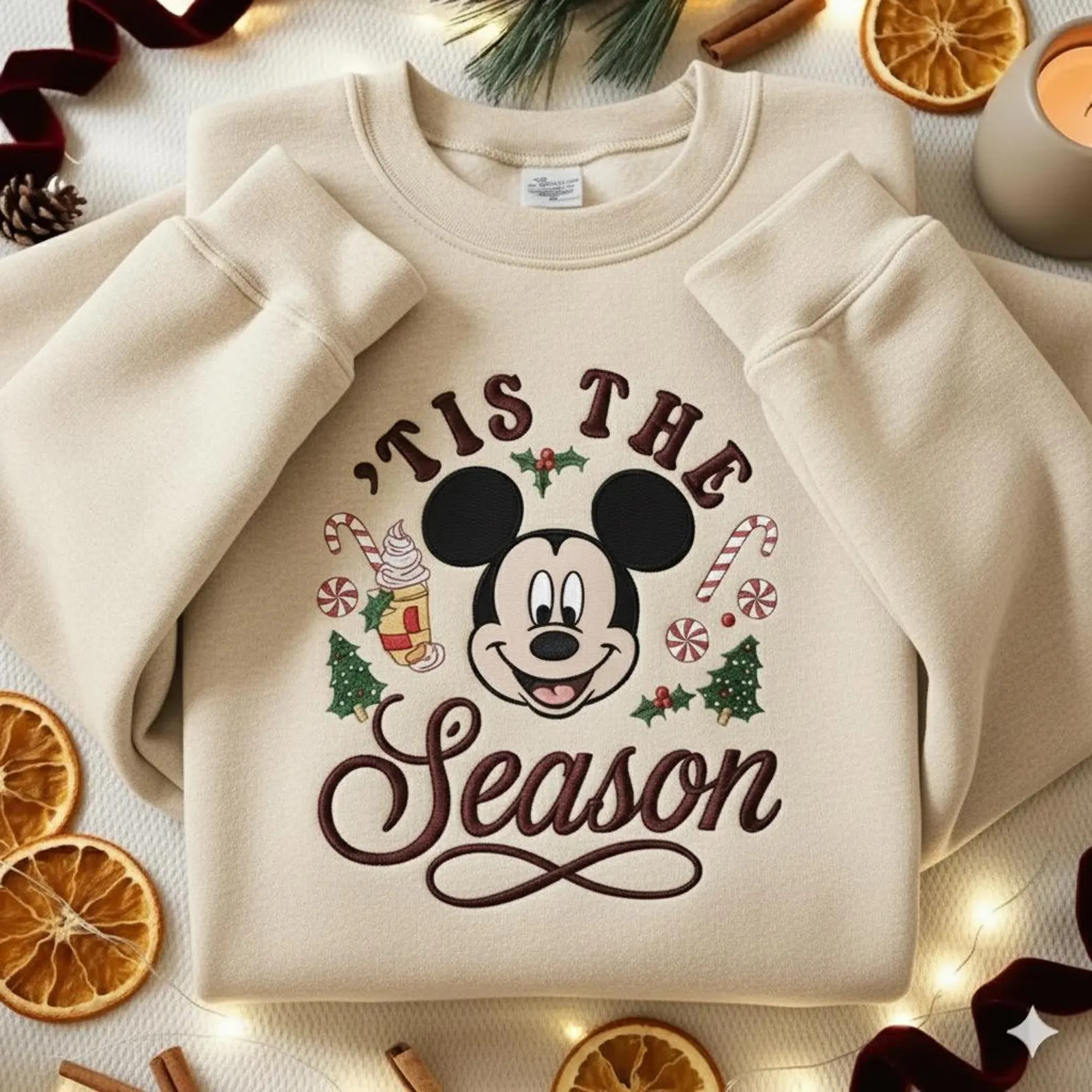 EMBROIDERED Mickey Christmas Sweatshirt, Tis the Season Disney Crewneck, Holiday Mickey Sweater, ... | Etsy (US)