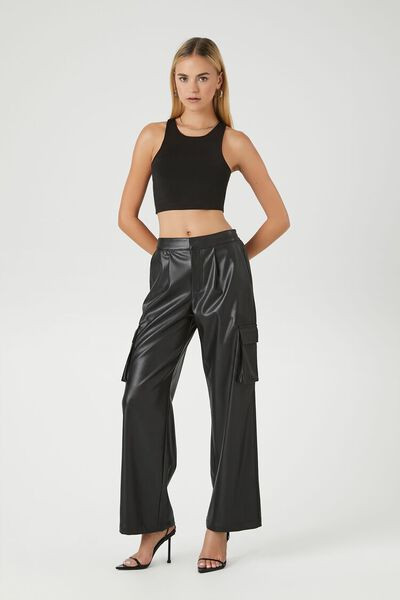 Faux Leather High-Rise Cargo Pants | Forever 21 (US)