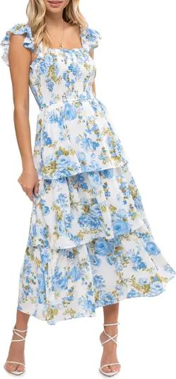 AUGUST SKY Floral Tiered Midi Dress | Nordstromrack | Nordstrom Rack