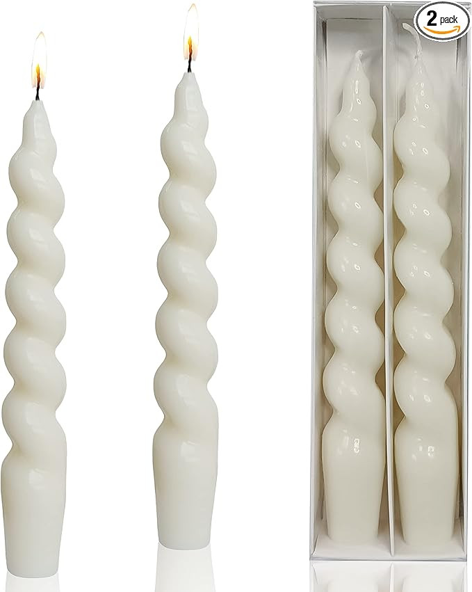 White Taper Candles Stick Spiral Twisted Candles H 7.5inch Wax Unscented Dinner Candle Smokeless ... | Amazon (US)