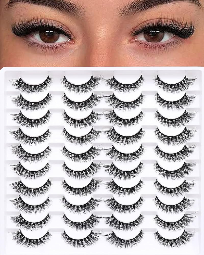 Azenlo False Eyelashes 20 Pairs Wispy Lashes Faux Mink Lashes 14mm 3D Fluffy Cat Eye Lashes \uff0... | Amazon (US)
