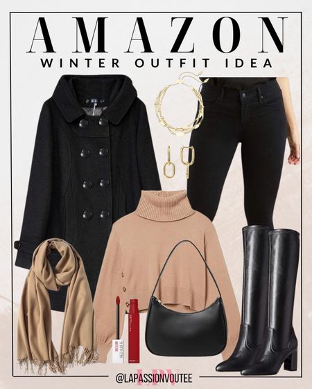 Elevate your winter style with this chic Amazon ensemble: a timeless long coat paired with sleek black skinny jeans, a cozy turtleneck sweater, and a statement scarf. Complete the look with tall boots, a stylish shoulder bag, a touch of elegant jewelry – bracelet and earrings – and a bold red lipstick.

#LTKHoliday #LTKSeasonal #LTKstyletip