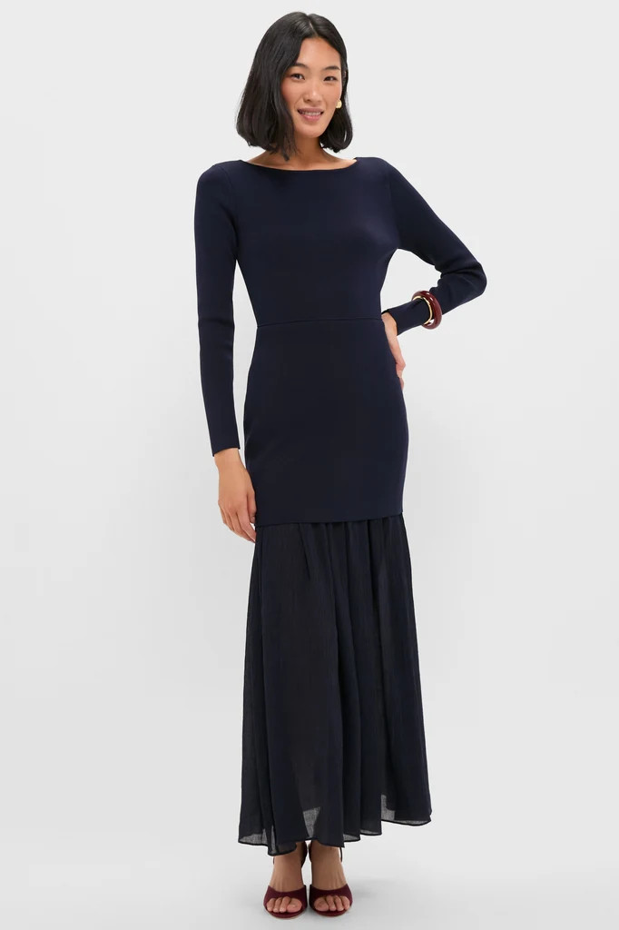 Navy Gemma Mix-Media Dress | Tuckernuck (US)