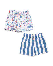 Boys 2pk Sailboat And Stripes Upf 50 Printed Swim Trunks | Boys' Swimsuits | Marshalls | Marshalls