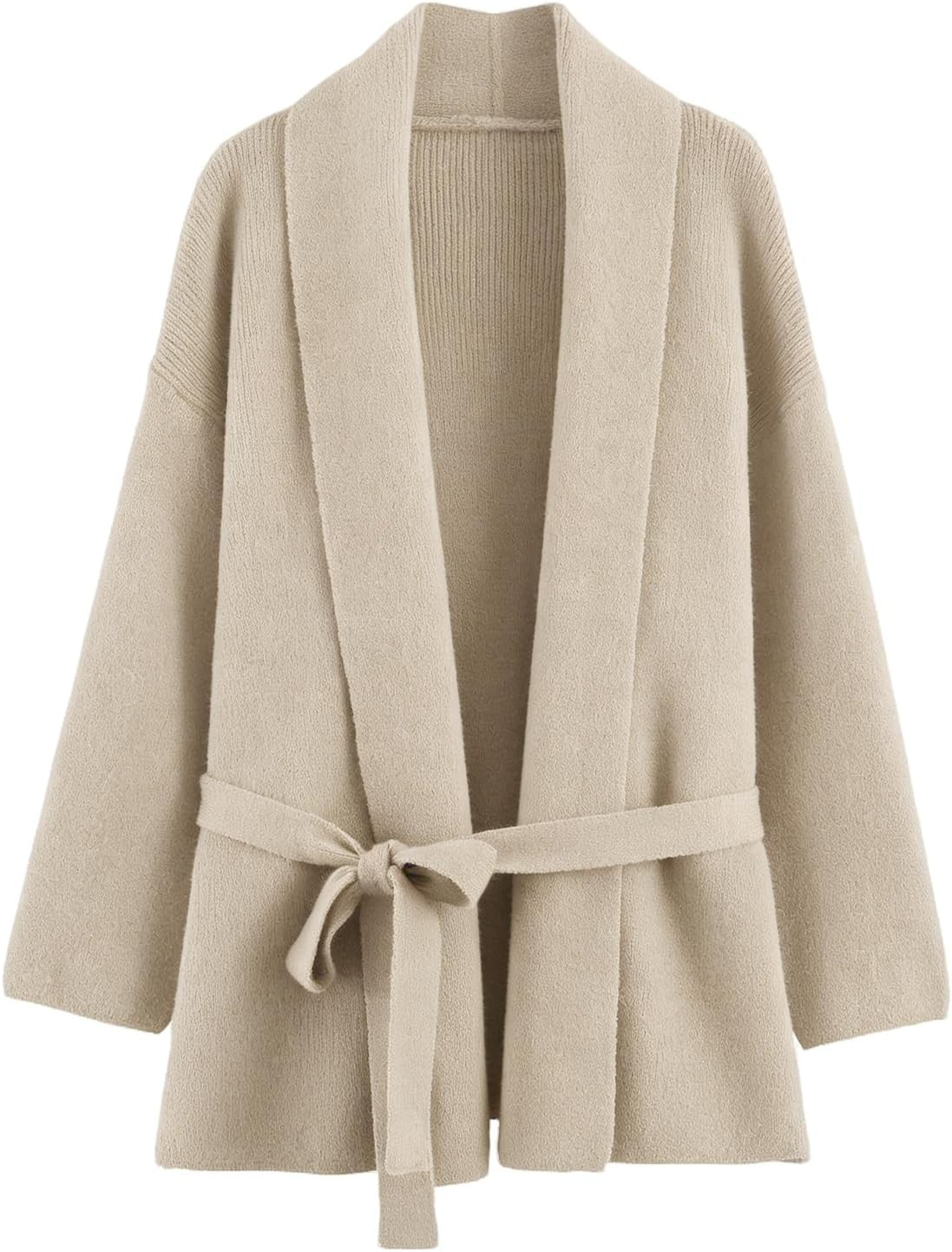 HOULENGS Women's Belted Wrap Knit Cardigan, V Neck Fall Sweater Outwear | Amazon (US)