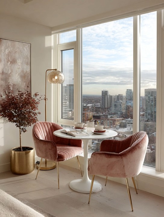 If you have a beautiful sunrise view, you deserve a coffee corner. Not a dining area, not a kitchen nook — a dedicated little space just for your morning ritual. A simple café table, two stunning chairs, a plant for warmth, and a soft floor lamp if you love spending time there in the evening. Trust me, this setup works for both day and night. It’s peaceful, intimate, and the perfect way to enjoy your view with intention.

#coffeecorner #highriserituals #sunriseview #velvetchairs #floorlampdecor #elegantanddriven 

 #LTKHome