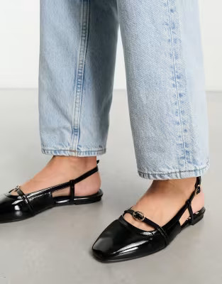 ASOS DESIGN Loyal sling back ballet flats with oval trim in black | ASOS | ASOS (Global)