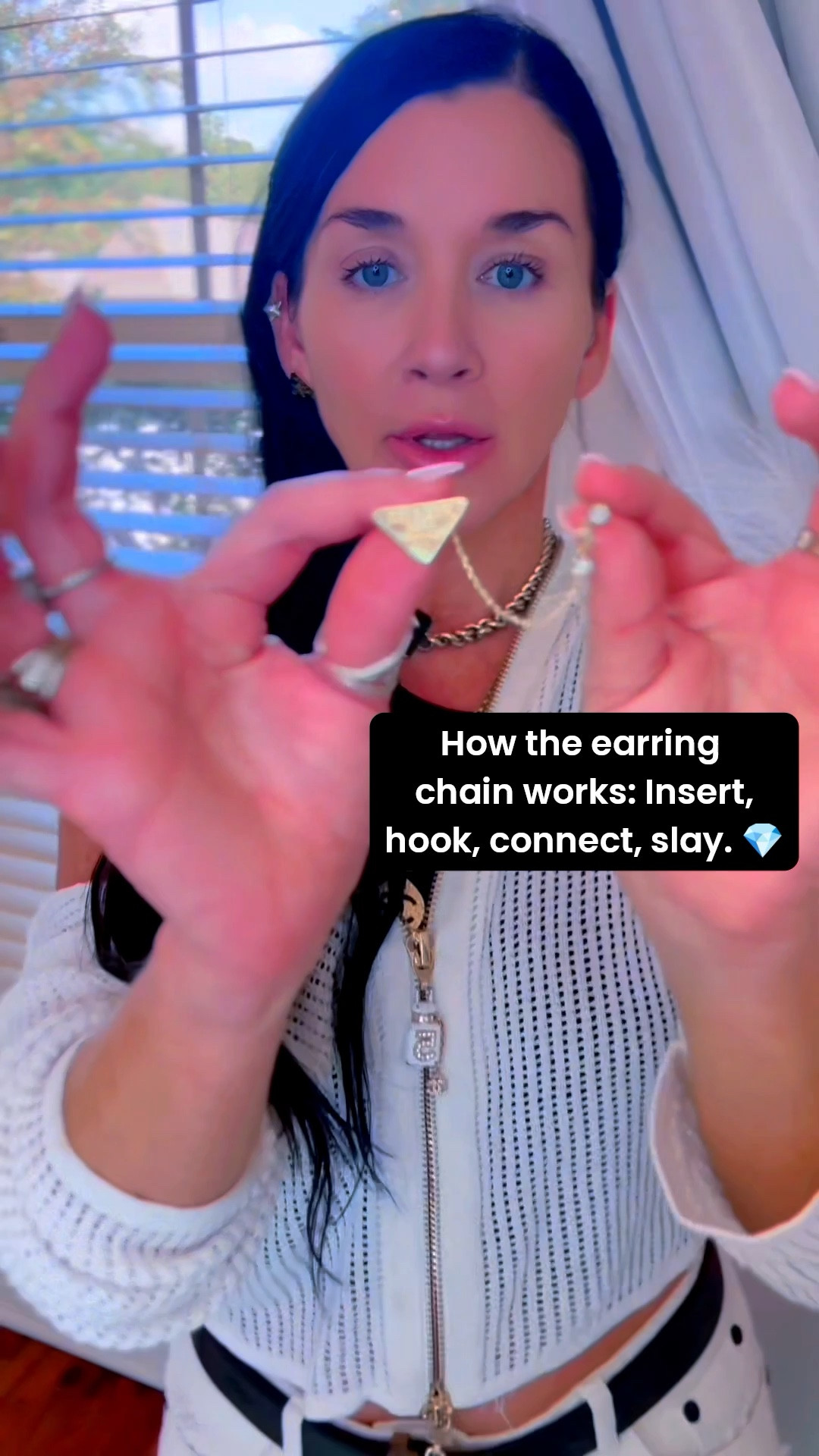 When your accessories come with their own plot twist 👀 How the earring chain works: insert, hook, connect, slay. 💎

#LTKStyleTip #LTKCon #LTKNYFW