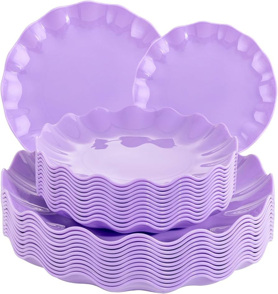 LIYH 24pcs Purple Plastic Plates Reusable, Unbreakable Dinner Plates,Scalloped Plate,Microwave & ... | Amazon (US)