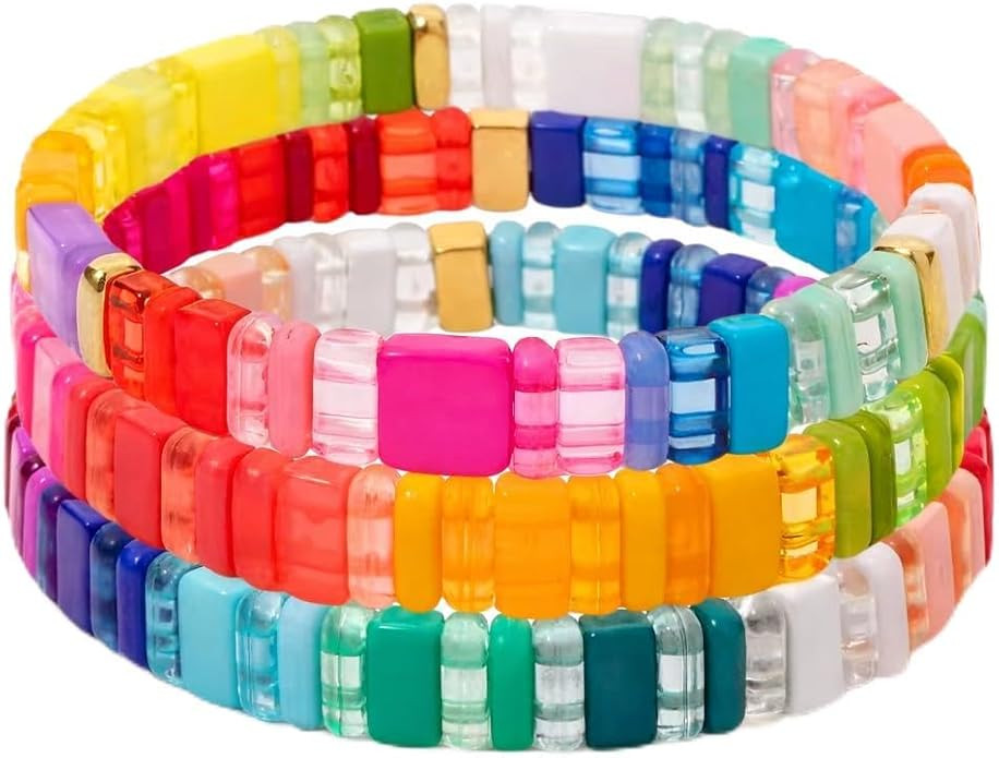 Wine Wear Stretch Bracelet Stack - 3pc Bracelet Set - Stackable Enamel Bead Bracelets for Women | Amazon (US)