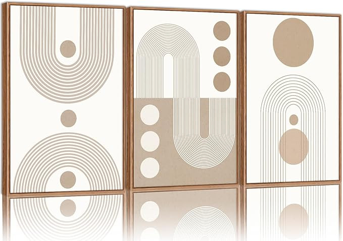 YeeHomedec Boho Beige Neutral Framed Canvas Wall Art, Mid Century Modern Wall Decor, Bohemian Abs... | Amazon (US)