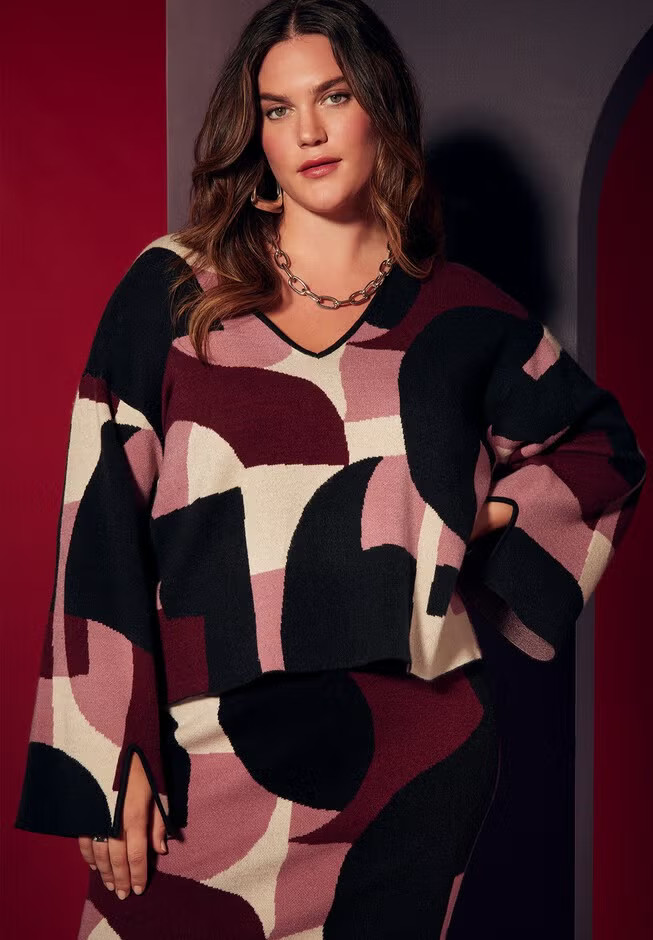 V-Neck Intarsia Sweater | Eloquii