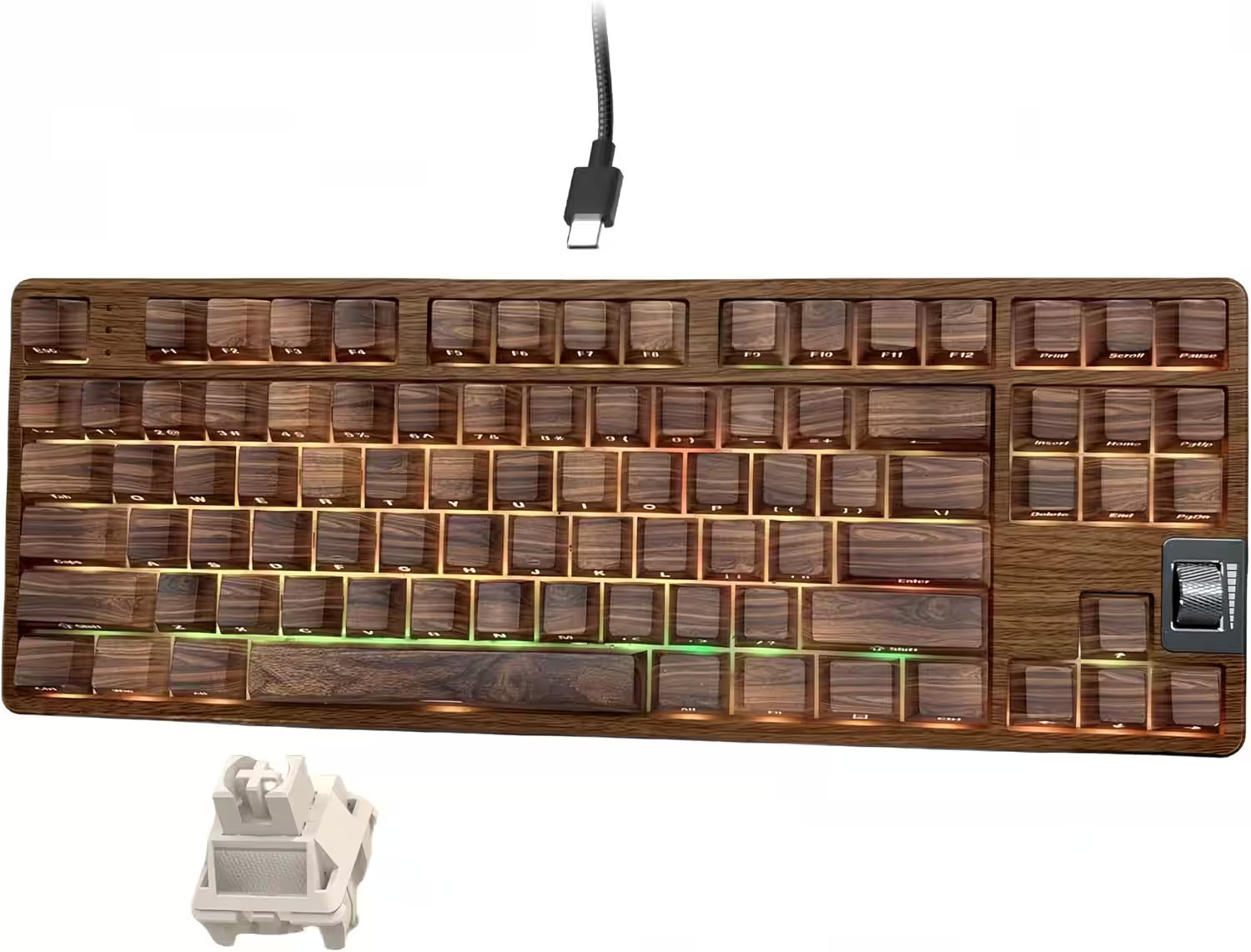 Womier - Retro Wired TKL Mechanical Keyboard with Volume Wheel, Wood Pattern Theme - Brown | Best Buy U.S.