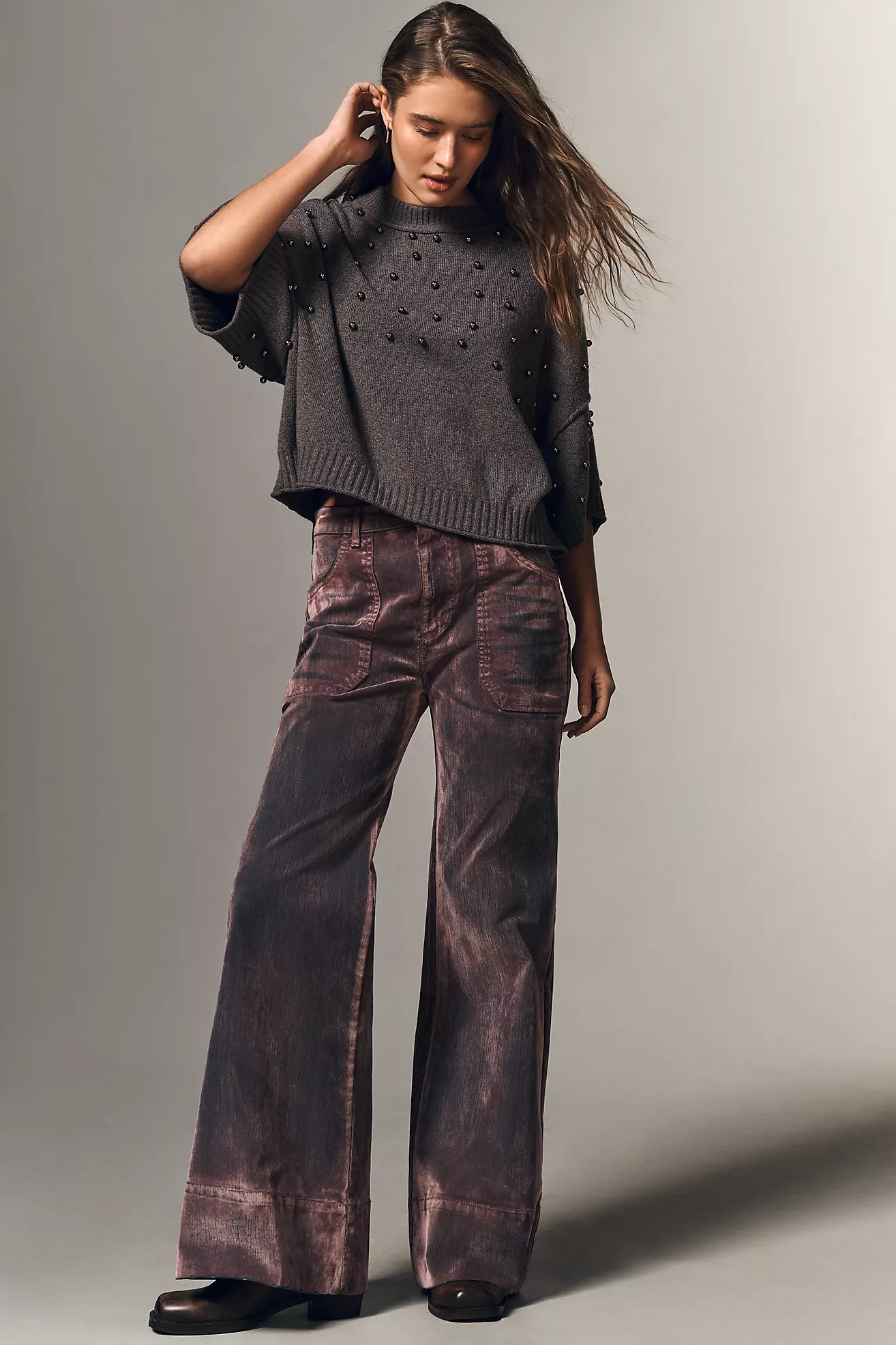 The Goldie Long-Sleeve Studded Crew-Neck Sweater | Anthropologie (US)