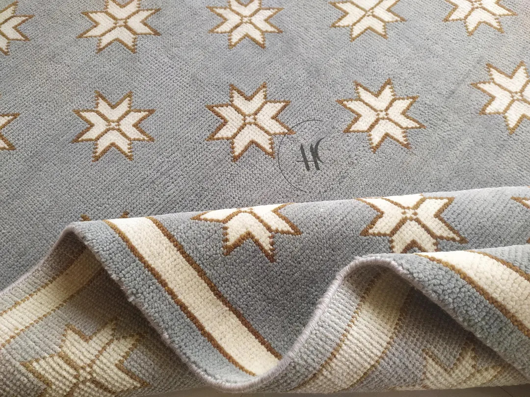 Gray Beige Ivory Star Pattern Geometric Hand Knotted Wool Oushak Rug | Etsy (US)