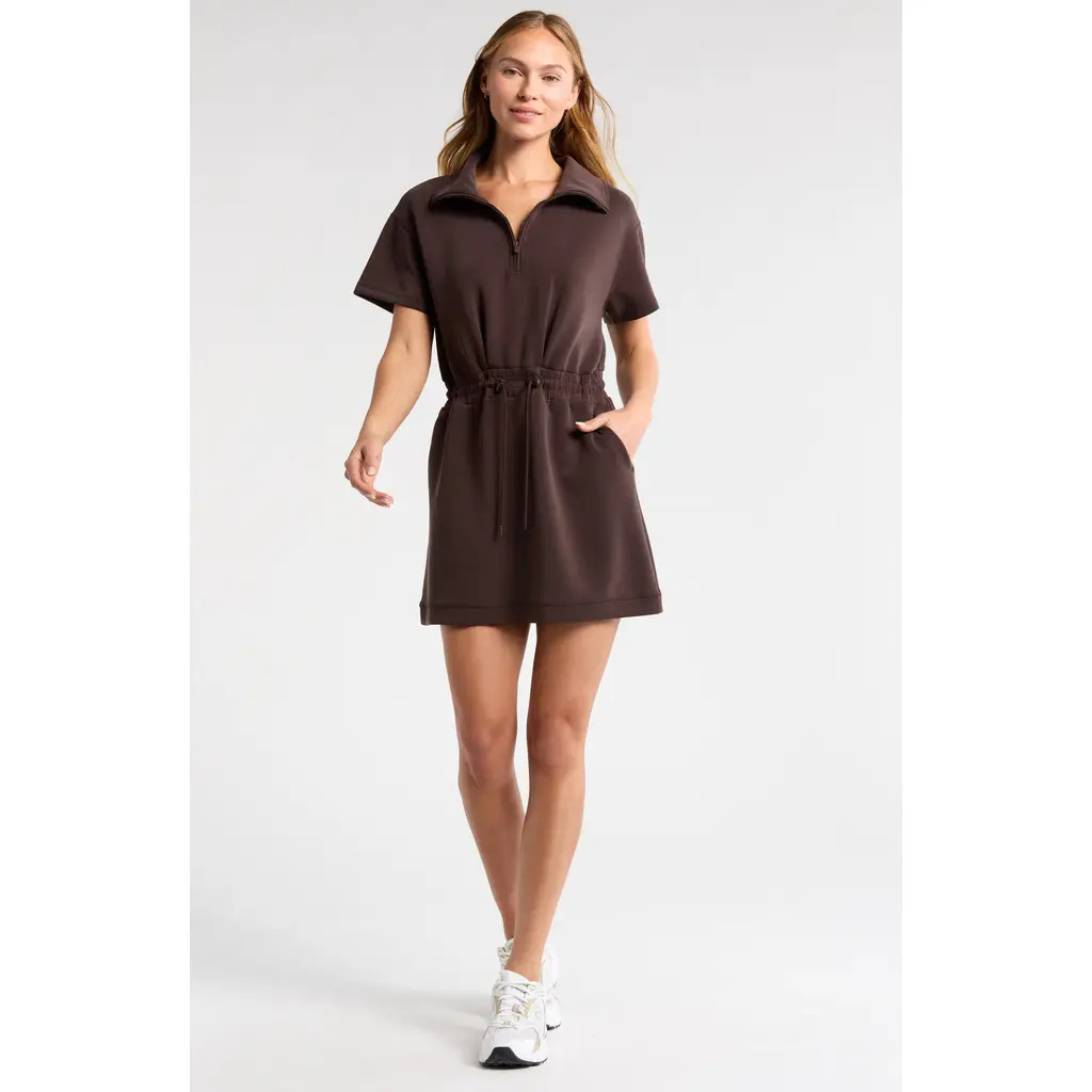 Zella Ultra Soft Scuba Quarter Zip Dress in Brown Mole at Nordstrom, Size Xx-Large | Nordstrom