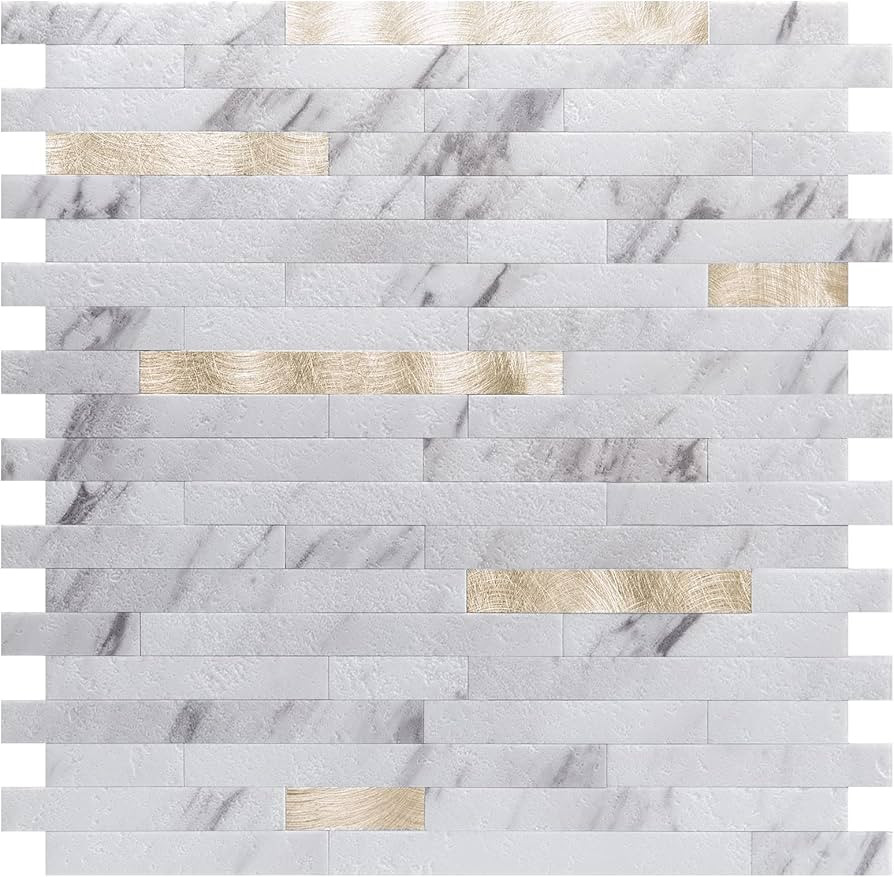 Art3d 10-Sheet Peel and Stick Stone Overlay Kitchen Backsplash Tile - Volakas White Embellished w... | Amazon (US)