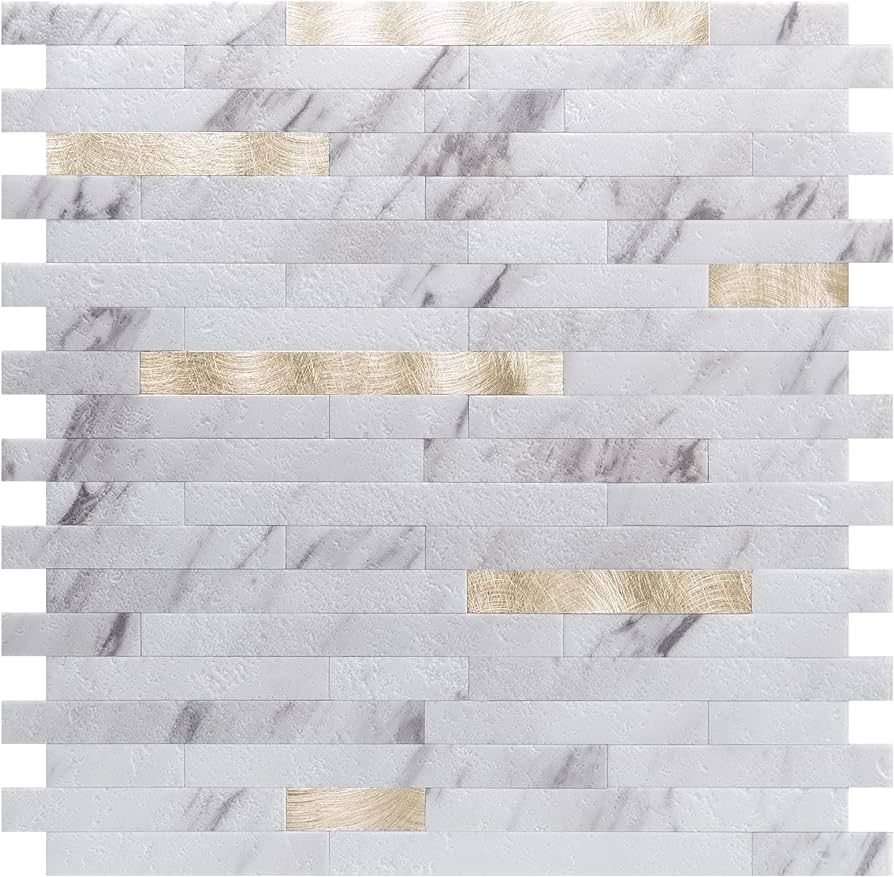 Art3d 10-Sheet Peel and Stick Stone Overlay Kitchen Backsplash Tile - Volakas White Embellished w... | Amazon (US)