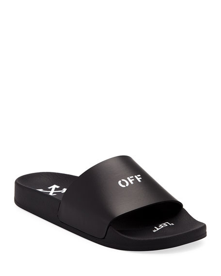Off-White Men's Stamp Logo Pool Slides | Neiman Marcus