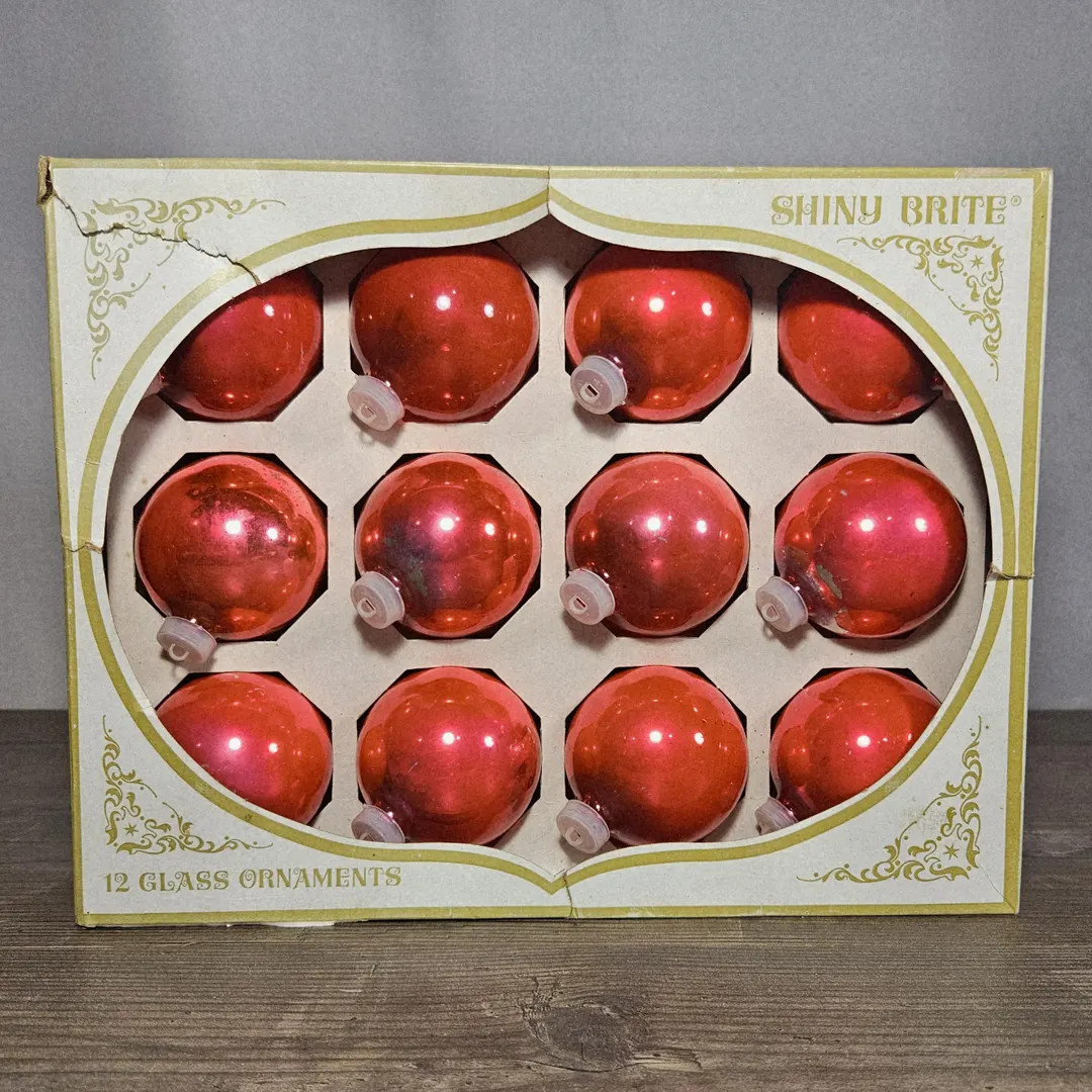 Vintage Shiny Brite Christmas Ornaments in Box Red/pink 2.25 Inch - Etsy | Etsy (US)