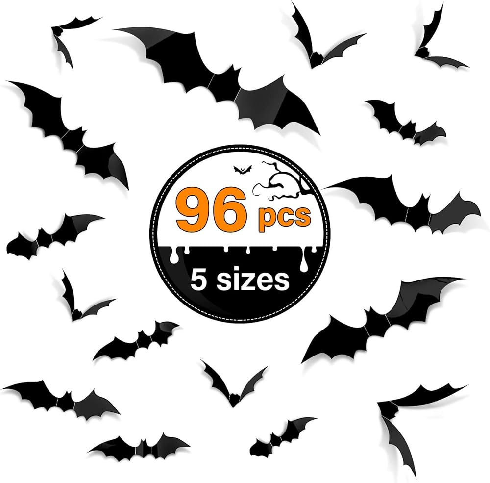 Kidtion 96 PCS Halloween 3D Bats 2023 Upgraded, 5 Different Sizes Halloween Decorations Indoor DI... | Amazon (US)