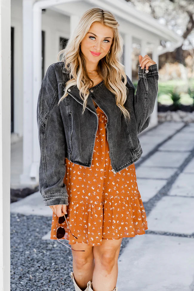 Walk The Walk Black Acid Wash Denim Jacket | Pink Lily