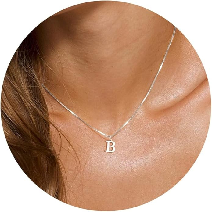Foxgirl Silver Initial Necklaces for Women Girls, Dainty Silver Letter Necklace Simple Pendant Ch... | Amazon (US)