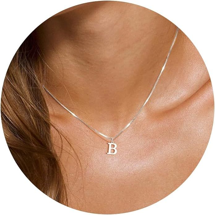 Foxgirl Silver Initial Necklaces for Women Girls, Dainty Silver Letter Necklace Simple Pendant Ch... | Amazon (US)