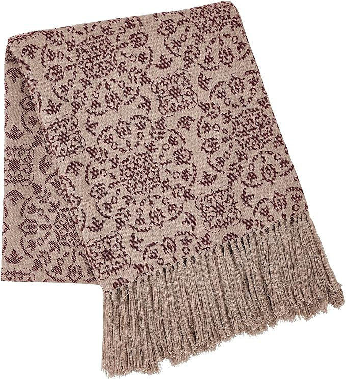 VHC Brands Custom House Burgundy & Tan Jacquard Woven Throw 50x60, Bedroom and Living Room Decor,... | Amazon (US)
