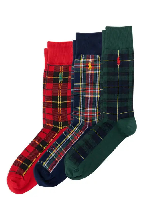 Polo Ralph Lauren Assorted 3-Pack Tartan Crew Socks Gift Box in Red/Navy/Green Assorted at Nordstrom, Size 10-13 | Nordstrom