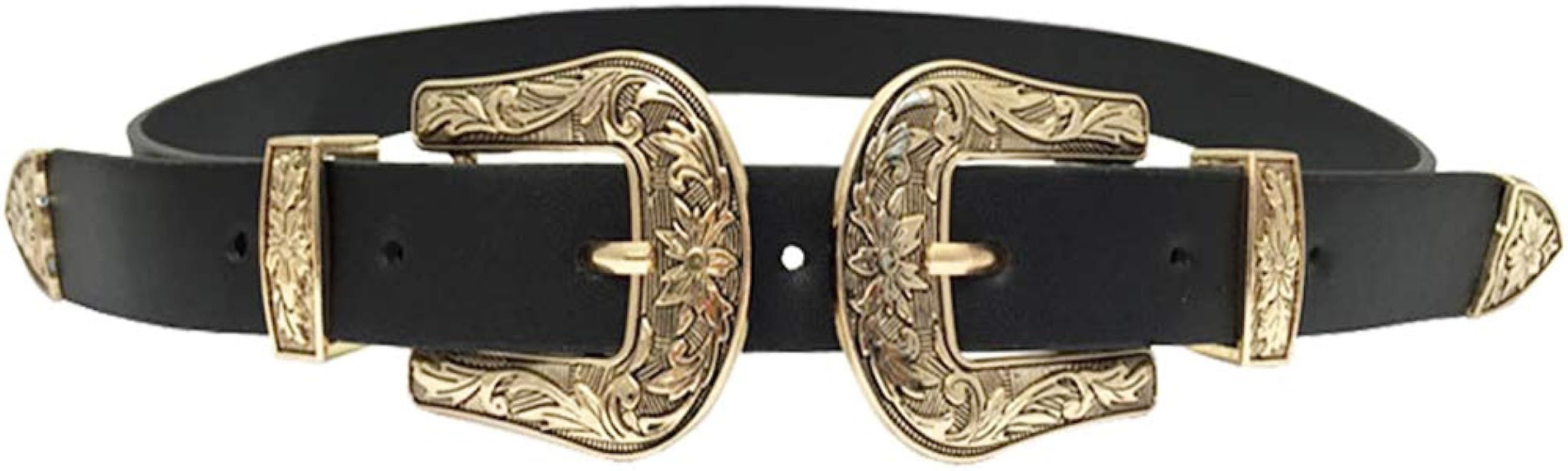 Women's Belt Western Vintage Style Genuine Leather Belt Two Buckles Waist Belts for Jeans Dress P... | Amazon (US)