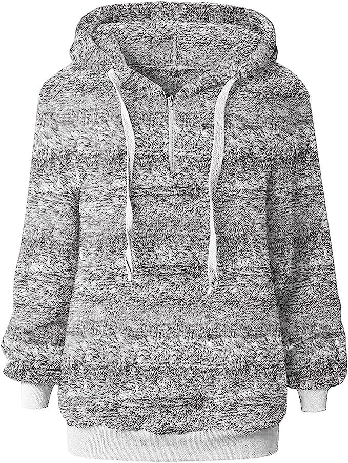 Womens Plush Hooded Sweatshirts Long Sleeve Oversized Hoodies Zip Hood Sweater Fall Winter Pullov... | Amazon (US)