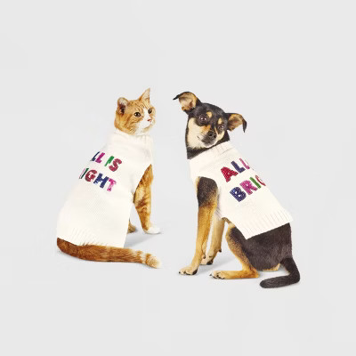 All is Bright Dog and Cat Sequin Sweater - Cream - S - Wondershop™ | Target