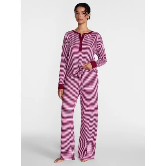 Joyspun Women's Cozy Lounge Collection Hacci Henley Top and Pants, 2-Piece Pajama Set, Sizes XS-3... | Walmart (US)