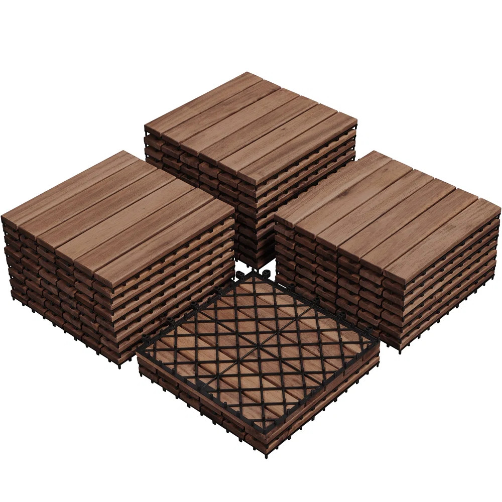 Acacia Natural Wood Interlocking Deck Tiles for Indoor and Outdoor (Set of 27) | Wayfair North America