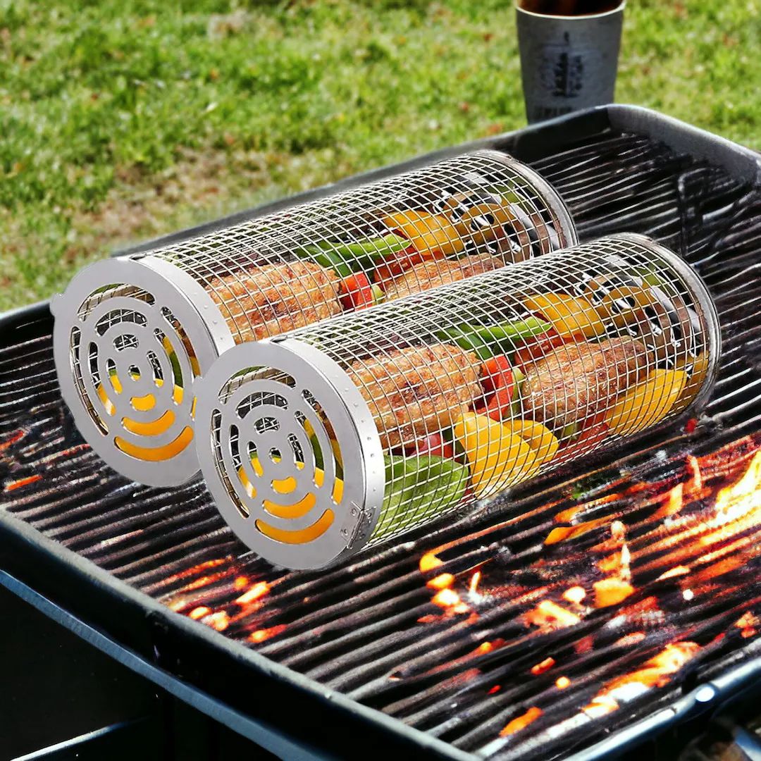Grill Accessories 1-4 Pack Rolling BBQ Basket, Grilling Tube for Veggies, Meats, Fish. Stainless ... | Etsy (US)