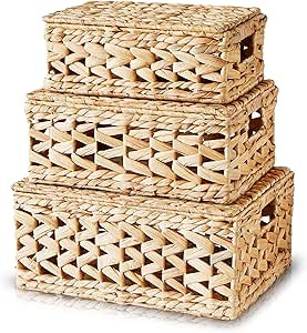 Chi An Home Wicker Storage Baskets with Lids, Set of 3 Lidded Hyacinth Baskets for Organizing, Wo... | Amazon (US)