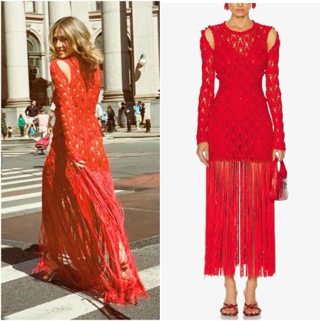 Erin Lichy’s Red Crochet Fringe Dress 📸 + info = @erindanalichy