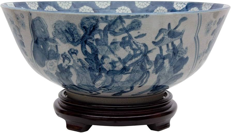 Porcelain 14-inch Blue and White Ladies Bowl (China) Ceramic Handmade | Amazon (US)