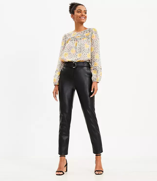 Belted Slim Taper Pants in Faux Leather | LOFT