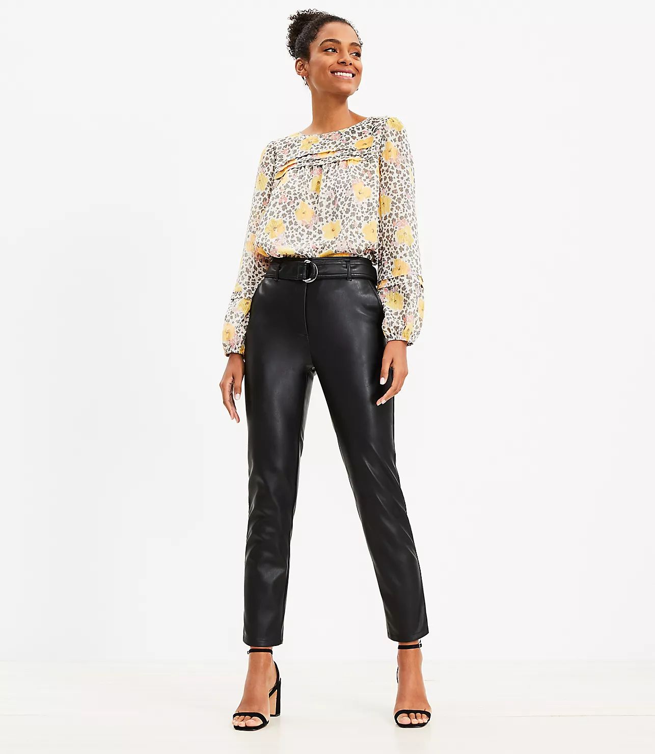 Belted Slim Taper Pants in Faux Leather | LOFT