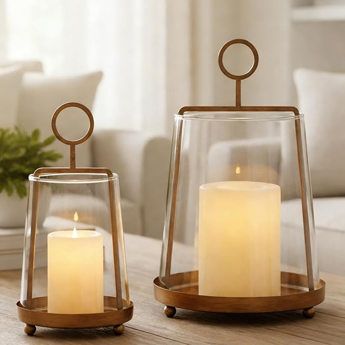 Hurricane Glass Candle Holders 2 Pcs, Metal Candle Holder for Pillar Candles,Decorative Home Coff... | Amazon (US)