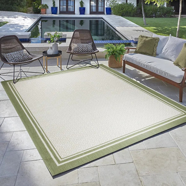 Gertmenian Paseo Soroa Palm Green/Beige Classic Border Indoor/Outdoor Flatweave Area Rug | Wayfair North America