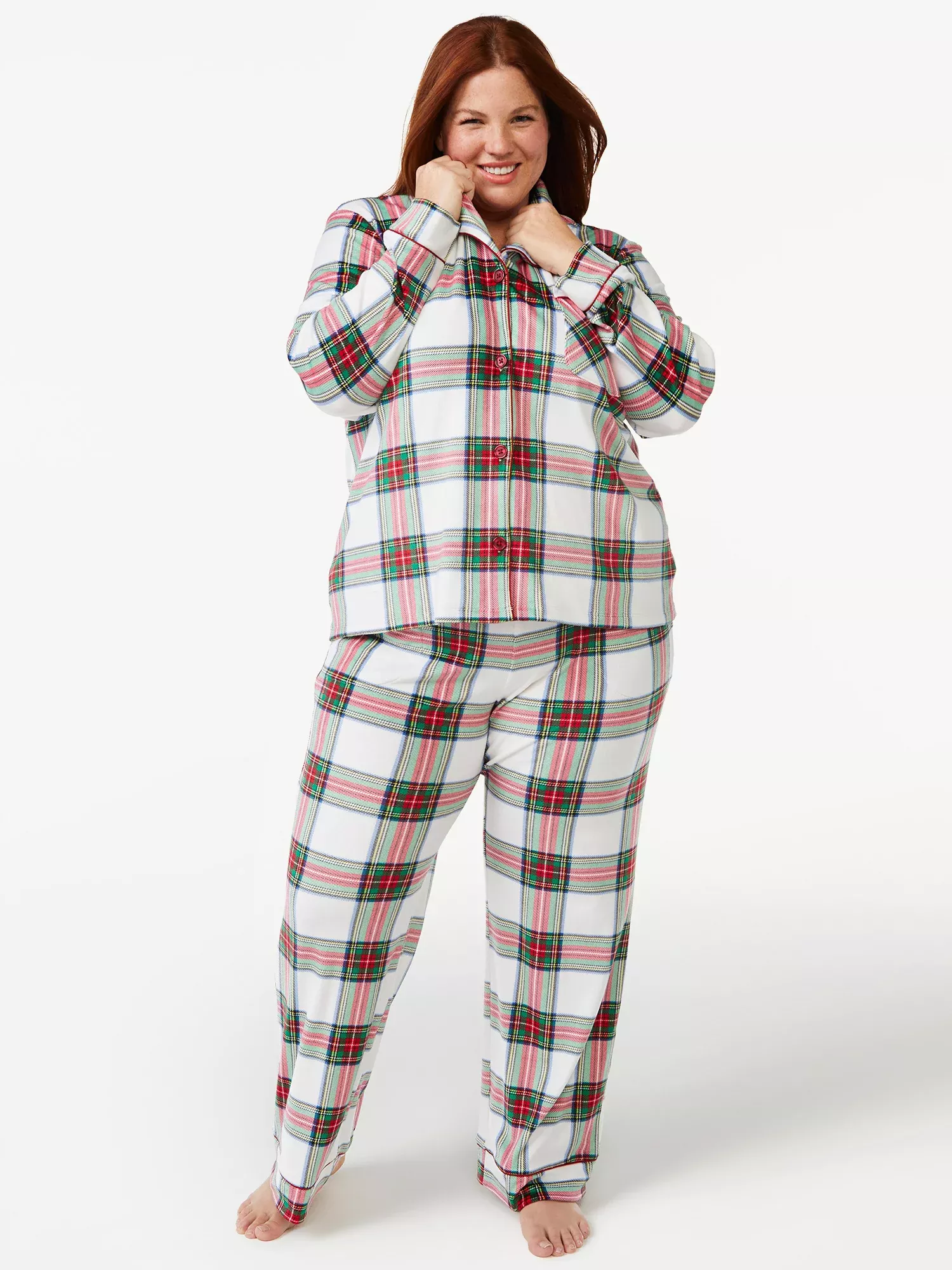 Joyspun Women's Long Sleeve Sleep Top and Jogger PJ Set, 2-Piece, Sizes up  to 3X