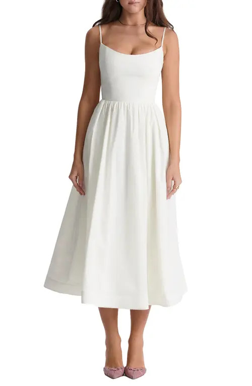 HOUSE OF CB Lolita Corset Cotton Blend Fit & Flare Dress in Ivory at Nordstrom, Size X-Large A | Nordstrom