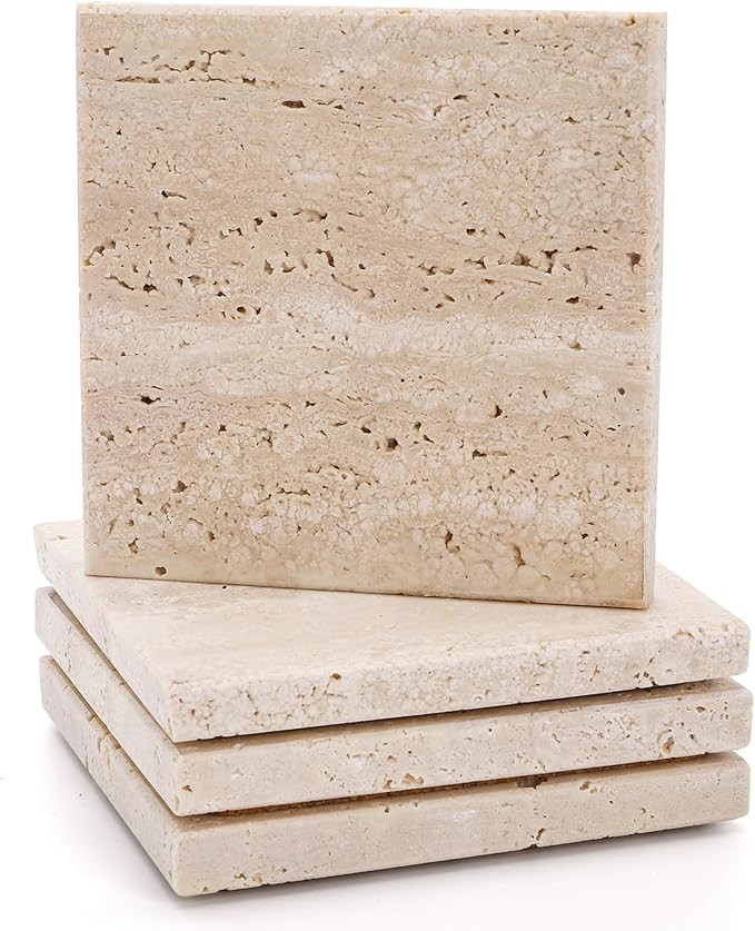 4 Pack Travertine Coaster, 4" Absorbent Marble Coaster with Cork Pad, Stone Bar Drink Coasters, L... | Amazon (US)