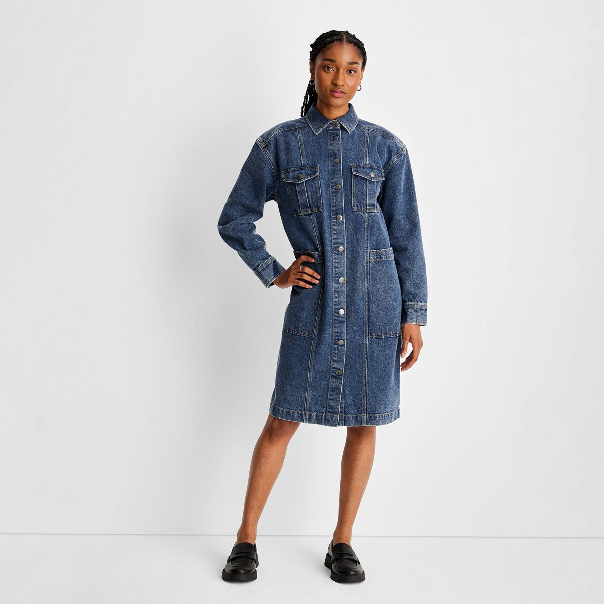 Women's Long Sleeve Button-Up Denim Midi Dress - Future Collective™ with Reese Blutstein Blue D... | Target